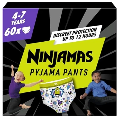 Image of Pampers Ninjamas Pyjama Pants Unisex Spaceships, 4 7 Years, 60 Pants, 17kg 30kg, All Night Leak Protection