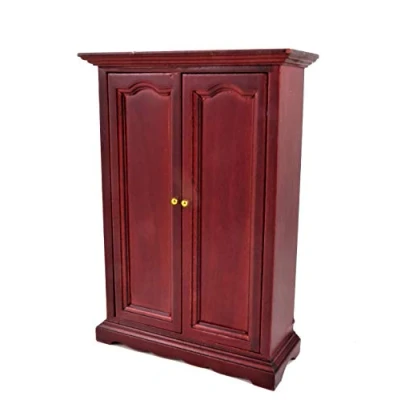 Image of Melody Jane Dolls House Mahogany Double Door Wardrobe Miniature 1:12 Bedroom Furniture