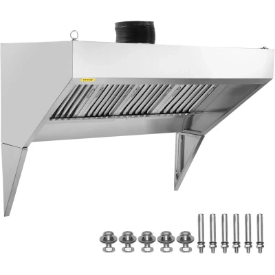 Image of VEVOR Commercial Exhaust Hood, 8FT Food Truck Hood Exhaust, 201 Stainless Steel Concession Trailer with 4 Detachable U shaped Grid Oil Filter Mesh, Rust Resistant Vent for Kitchen Restaurant