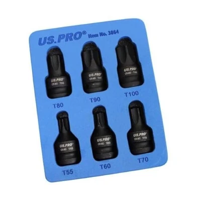 Image of US PRO Tools 6pc 1/2&quot; DR Impact Star Torx Bit Socket Set T55 T60 T70 T80 T90 T100 3864