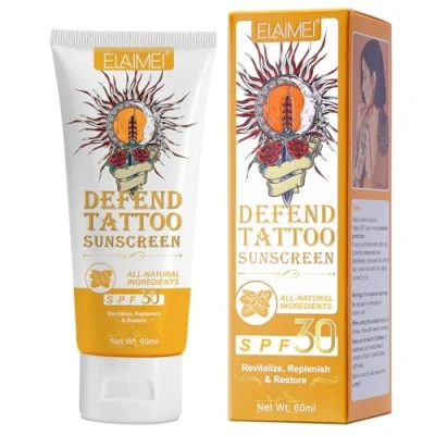 Image of Premium Tattoo Care Sunscreen Defend SPF 30+ Sun Protection UVA/UVB Rays Protection, Aftercare Lotion Fade Water Resistant, 60ml