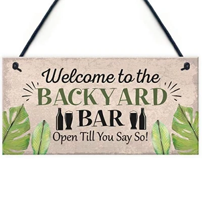 Image of RED OCEAN Backyard Bar Garden Plaque Alcohol Man Cave Vintage Beer Gin Shed Sign Gift