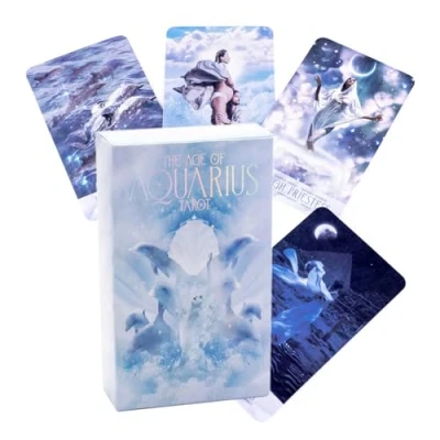 Image of the 10.2x6cm Aquarius Tarot card of twelve zodiac signs, which can predict future, is a set 78 copperplate paper cards suitable for beginners and enthusiasts.