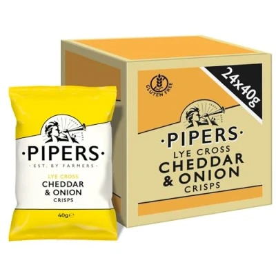 Image of Pipers Gluten Free Lye Cross Cheddar &amp; Onion Vegan Crisps Multi Pack (24)