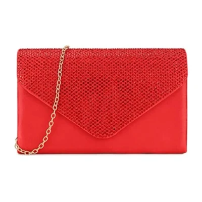 Image of LeahWard Women&#039;s Diamante Clutch Bag Satin Flap Crystal Evening Party Wedding Handbag (Red)