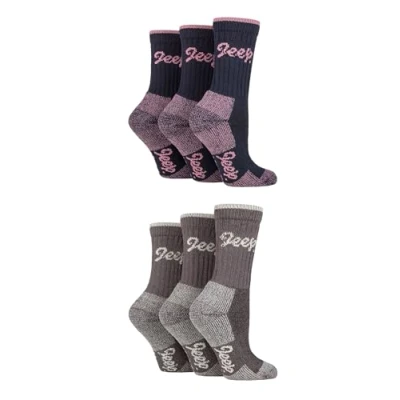 Image of Jeep Womens Cotton Boot Socks Luxury Terrain Calf Length Plain with Logo,Ribbed, Cushioned &amp; Chunky for Walking, Hiking, Trekking the Outdoors Size 4 8 6 Pair Multipack Navy Slate