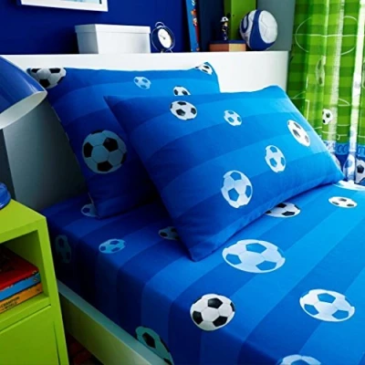 Image of Gaveno Cavailia Easycare Kids Rotary Sheet Set with Fitted and Pillow Case, [ Goal Blue Single ]