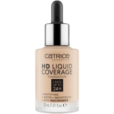 Image of Catrice HD Liquid Coverage Foundation, No. 010, Nude, Long Lasting, Matte, for Blemished Skin, Vegan, Oil Free, Waterproof, Paraben Pack of 1 (30 ml)