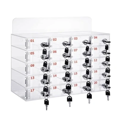 Image of LVRUIEDS Mobile Phone Storage, Personal Storage Box With 12/15/20/25/30/40 Slots Transparent Locker Lock Desktop Cabinet For Employees(20 Slots)
