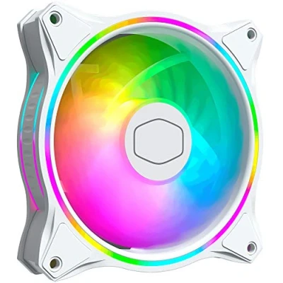 Image of Cooler Master MasterFan MF120 Halo White Edition ARGB Dual Ring Addressable RGB Lighting, Case &amp; Cooling Hybrid Fan Blade Design with Jam Sensor Protection Vibration Dampening Frame 120mm