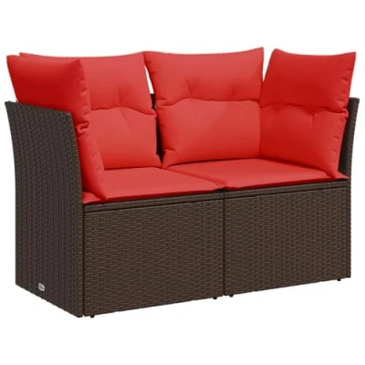Image of vidaXL Garden Sofa with Cushions 2 Seater Brown Poly Rattan