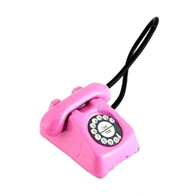 Image of Melody Jane Dolls House Pink Retro Telephone Phone Miniature Office Hall Bedroom Accessory