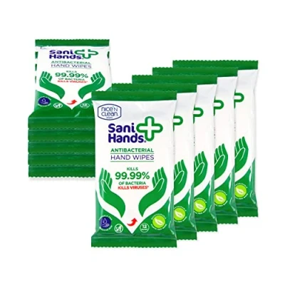 Image of Sani Hands Anti bacterial Hand Wipes Dermatologically Tested, Biodegradable Wet 10x12 (120 Wipes)
