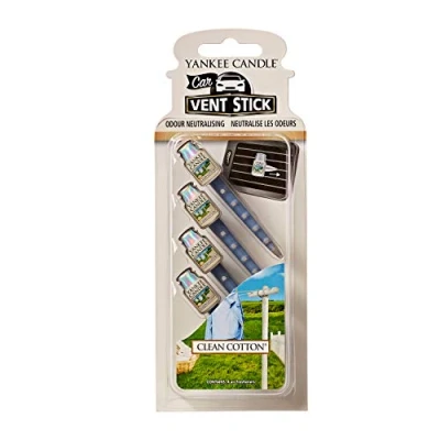 Image of Yankee Candle Vent Sticks Car Air Fresheners Clean Cotton 4 Count Attaches to Vehicle Vents