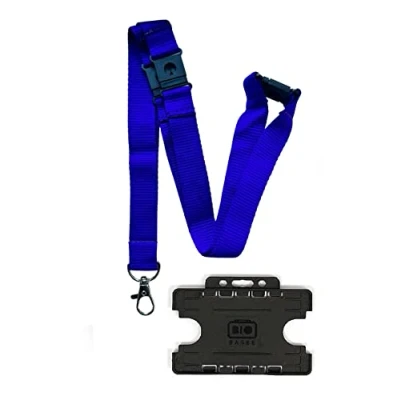Image of Colourful 20mm Wide Lanyard with 3 Point (Triple) Safety Breakaway &amp; Double Black ID Card Holder (Blue)