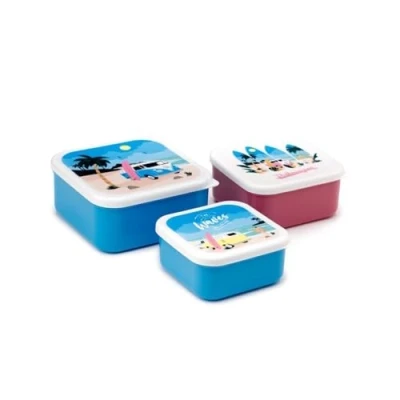 Image of Puckator VW Volkswagen T1 Camper Bus The Waves are Calling Set of 3 Lunch Box Snack Storage M/L/XL Lunchbox with Multi Compartments Small Food Containers for Adults and Kids Girls Boys