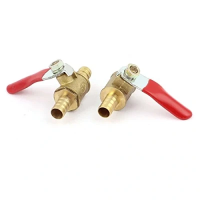 Image of sourcingmap Ball Valve Water Oil Gas Shut off Control Valve, 8mm Hose Barb to Barb, Pipe Tube Fittings, 180 Degree Operation Handle, Brass Pack of 2