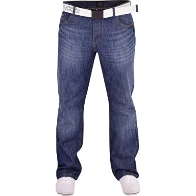 Image of Smith and Jones Men&#039;s Designer Batusa Straight Leg Regular Fit Relaxed Denim Jeans 46W / 30L Mid Stonewash Blue