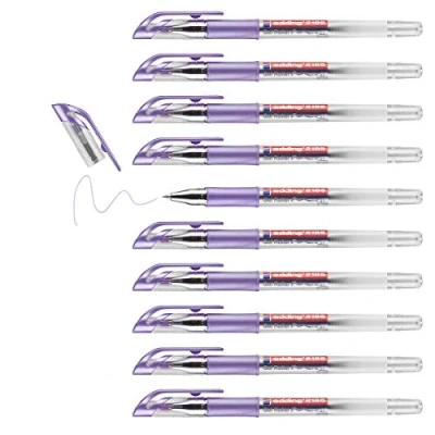 Image of edding 2185 gel roller violet metallic box of 10 0.7 mm pen for writing, drawing, colouring mandalas, bullet journals glitter pen, colour
