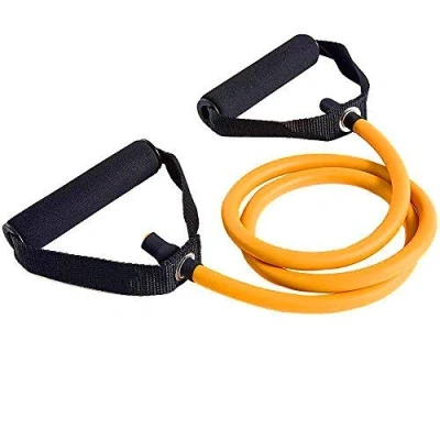Image of 1ne Fitness® Resistance Exercise Bands Set with Handles Elastic Stretch Tubes Cords For Fitness Workout Training Heavy Duty Quality Stretching Tube Loop Band Orange 70lbs