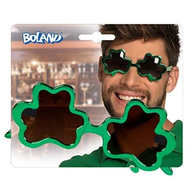 Image of Boland Partybrille 44927 Green Metallic Shamrock, Fun Glasses, St. Patricks Day, Ireland, Carnival, Halloween, Theme Party, Standard Size