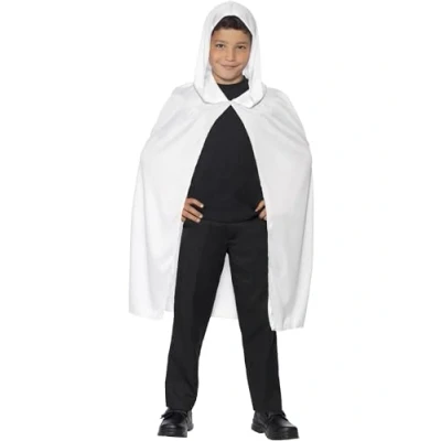 Image of Smiffys Hooded Cape, White Long, Halloween Child Fancy Dress, Dress Up Accessories