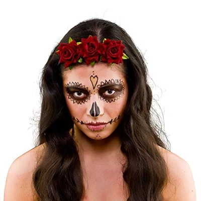 Image of Wicked Costumes Ladies Day of the Dead Gothic Deluxe Rose Flowers Headband Halloween Accessory