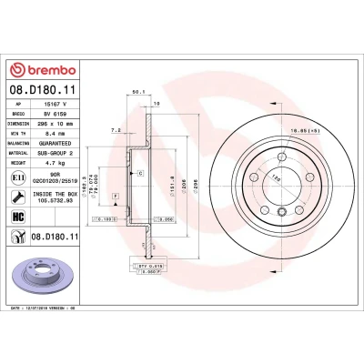 Image of 34219808513, 34219811540 Brake disc BREMBO 08.D180.11 296mm 10mm 5 solid Coated High carbon MINI: Countryman, Paceman