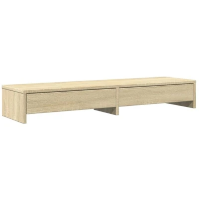 Image of vidaXL Monitor Stand with Drawers Sonoma Oak 100x27x15 cm Engineered Wood