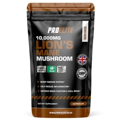 Image of Lions Mane Mushroom Supplement 10,000mg 90 Capsules Vegan High Strength 20:1 Extract � Capsule Not Powder or Tablets Made in The UK by PROELITE