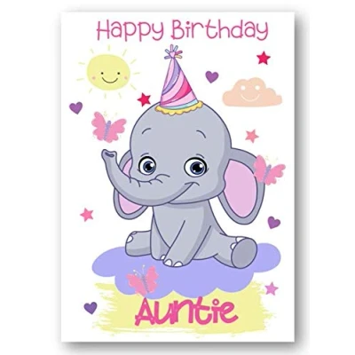 Image of Second Ave Auntie Children&#039;s Kids Elephant Birthday Card For Her Greetings