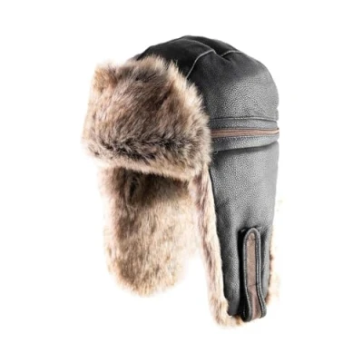 Image of Stetson Cowhide Bomber Aviator Hat Men chapka Trapper with Lining, Leather Trim Winter Autumn M (56 57 cm) Black