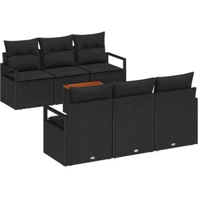 Image of Garden Sofa Set 7 pcs Black Large Polyrattan vidaXL