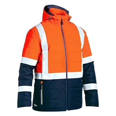 Image of Bisley Workwear UKBJ6929HT_TT05 Puffer Jacket Two Tone Hi Vis Long Sleeve Taped Orange/Navy, XS