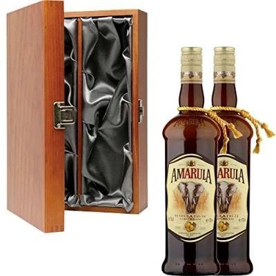 Image of 2 x Amarula Cream Liqueur in Elm Wood Gift Box With Handcrafted Gifts2Drink Tag