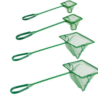 Image of DAGUANZHI 4 Pack Aquarium Fish Net Fine Quick Catch Mesh Nylon Fishing Nets for Tank Green Scoop with Plastic Handle (3in, 4in,5in, 6in)