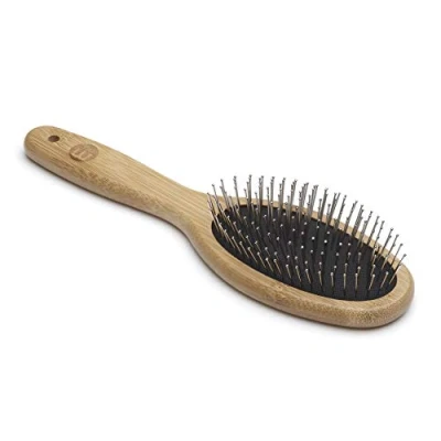 Image of Mikki Bamboo Ball Pin Brush, for Grooming Dog, Cat, Puppy with Medium to Thick Hair Coats, Handmade from Natural Sustainable Bamboo, Small,Brown