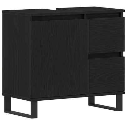 Image of vidaXL Bathroom Cabinet Medium Black Oak Engineered Wood Matte Finish with Drawers &amp; Hinged Door for Indoor Use