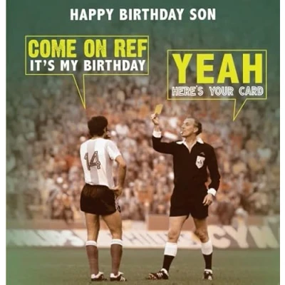 Image of Son Birthday Card for Him Funny Football Yellow