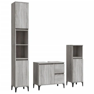 Image of vidaXL 3 Piece Bathroom Cabinet Set Grey Sonoma Engineered Wood