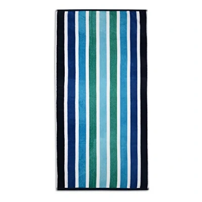 Image of Adore Summer Large Velour Cotton Striped Beach Bath Towels 75x150cm (DESIGN 30 Blue Green White Stripe)