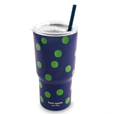 Image of kate spade new york 20 Ounce Insulated Tumbler for Cold and Hot Drinks with Reusable Straw, Stainless Steel Travel Cup Slide Top Lid, Sonnet Dot