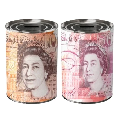 Image of GULLAIIR 2Pcs Money TIN BOX Sterling Bank Note Piggy Bank, Coin Tin, Cash Savings Can, Birthday Money, Holiday &amp; Christmas Fund (2 Pcs MEDIUM 10&amp;50)