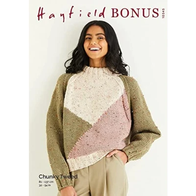 Image of Hayfield Bonus Chunky Tweed Knitting Pattern 10345 Sweater