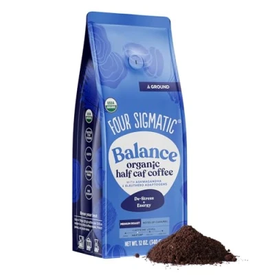 Image of Four Sigmatic Adaptogen Ground Coffee, Organic Medium Roast Coffee with Ashwagandha, Chaga &amp; Tulsi, Immune Support Stress Relief, Keto, 12 Oz