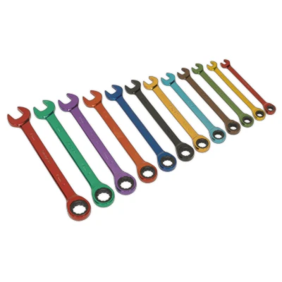 Image of Siegen Ratchet Combination Spanner Set 12pc Multi Coloured Metric