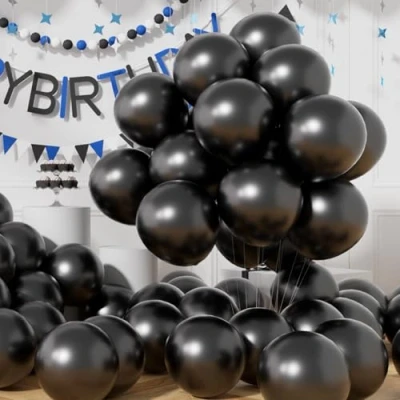 Image of AULE Metallic Black Balloons: 50 Pcs 12 inch Chrome Party Balloons Shiny Thicken Helium Balloon Graduation Bachelor Halloween Decoration
