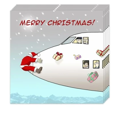 Image of Twizler Funny Christmas Cards Pack of 10 Santa Plane Crash Design Merry Xmas Multipack