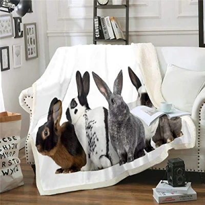 Image of Rabbit Plush Blanket Cute Gray Fleece Throw for Kids Boys Girls 3D Pet Animal Theme Sherpa Lovely Hare Fuzzy Sofa Bed Couch,Single 50x60 Inch