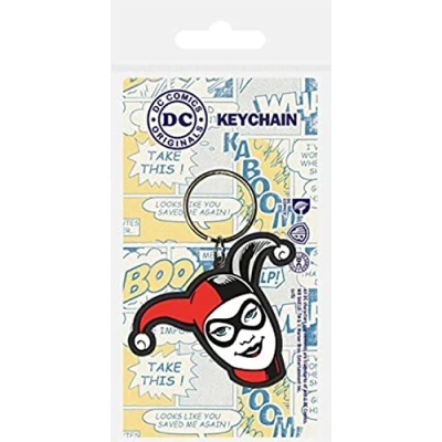 Image of Pyramid International RK38472C Harley Quinn Head Rubber Keychain, Metal, Black, White and Red, 4 x 6 1.3 cm